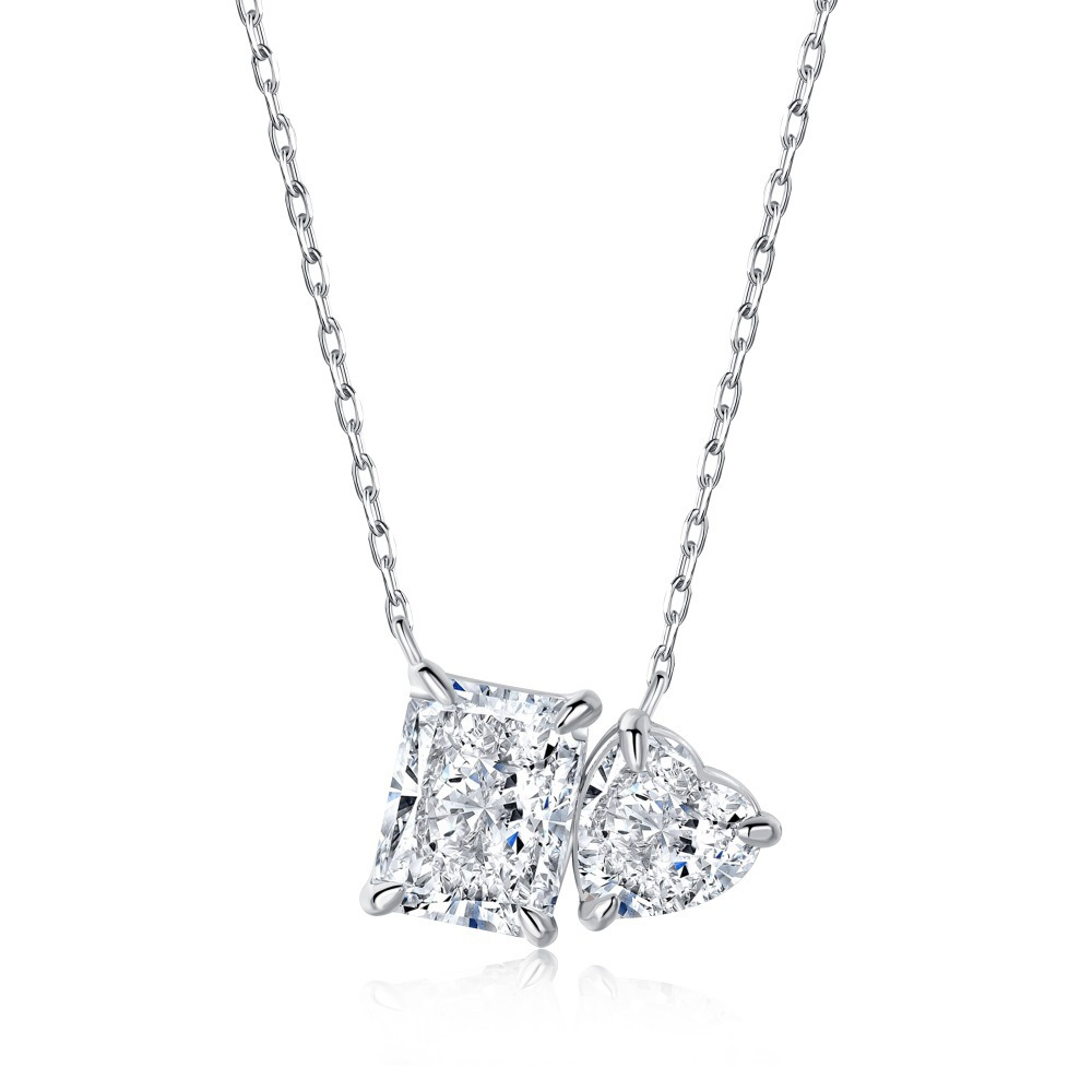rectangular heart-shaped zirconia necklace