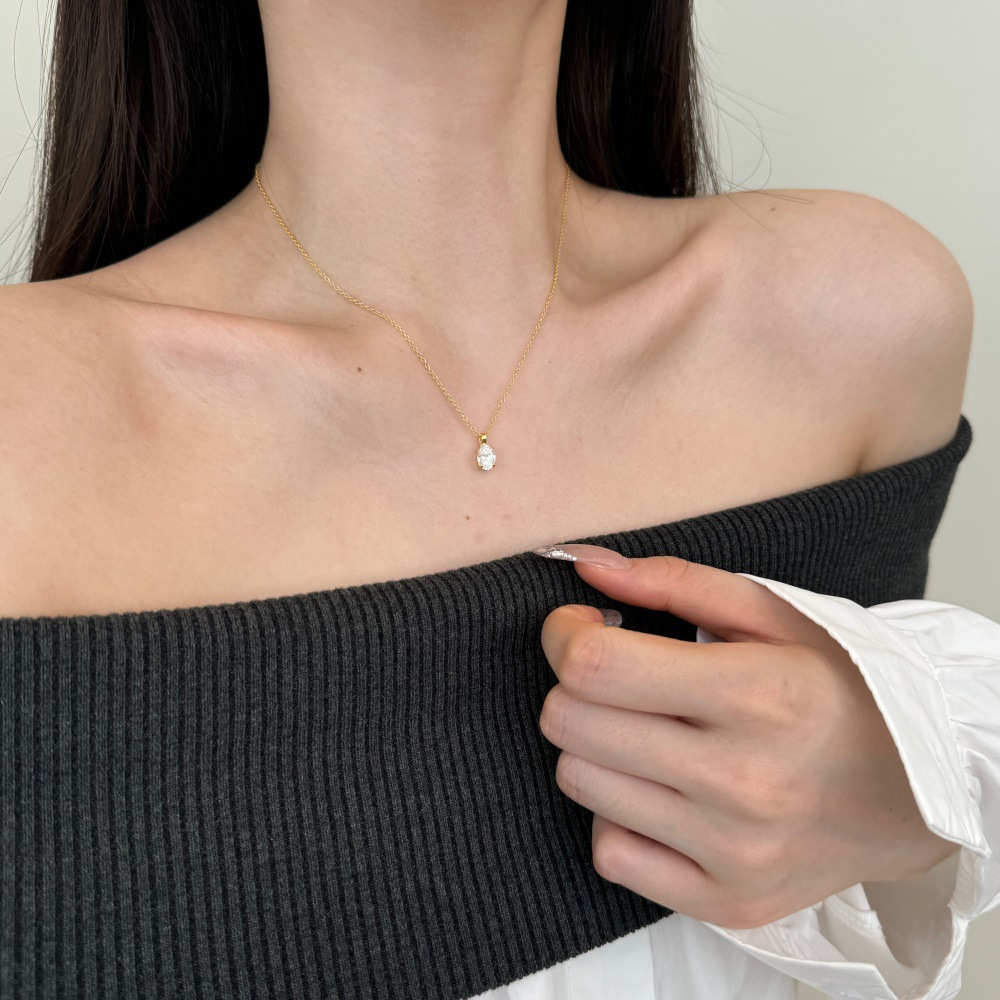S925 sterling silver, single zircon dianty necklace