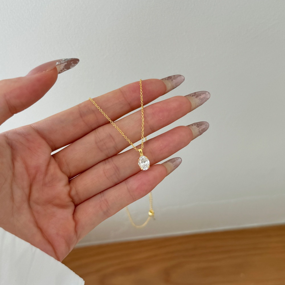 S925 sterling silver, single zircon dianty necklace