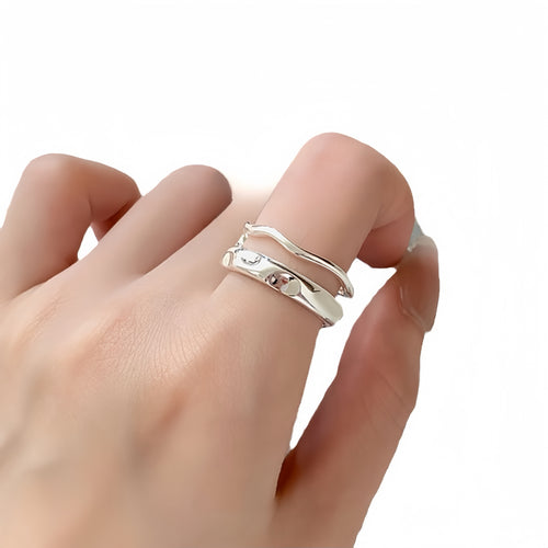 Hammered pattern pure silver open ring，S925 Sterling Silver