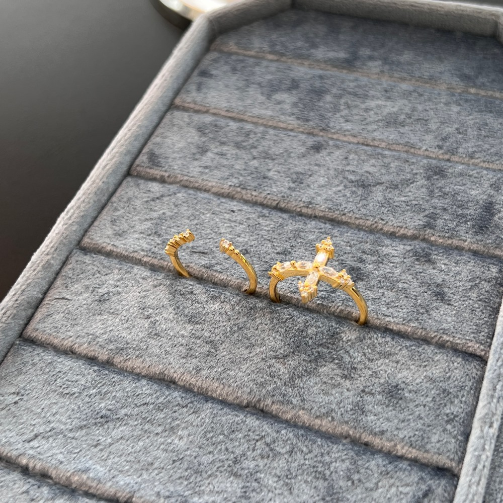 Cross Ring Set, S925 Sterling Silver